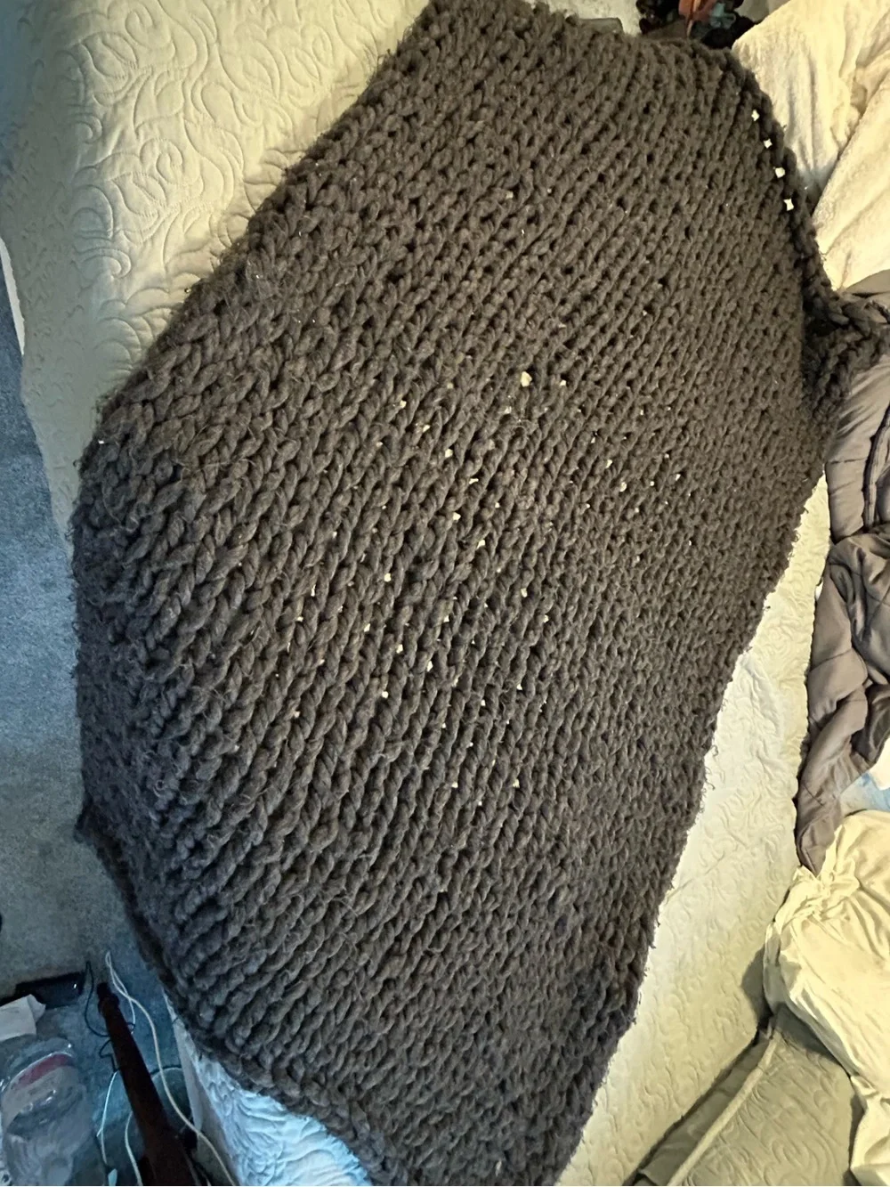 Hand Crafted Chunky Knit Throw Blanket - Charcoal
